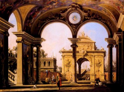 Canaletto - Capriccio of a Renaisance Triumphal Arch seen from the Portico of a Palace