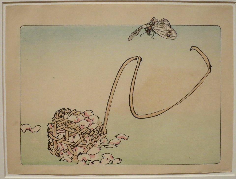 Butterfly & Cherry Petals in a Basket by Shibata Zeshin from Comparing Flowers, Volume 6