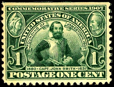 Captain John Smith 1c 1907 issue. Free illustration for personal and commercial use.