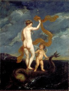 Carel van Savoyen (attr.) - Venus and Adonis on a dolphin. Free illustration for personal and commercial use.