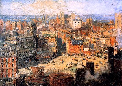 Colin Campbell Cooper - Columbus Circle. Free illustration for personal and commercial use.