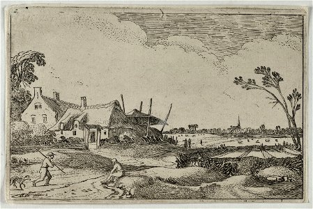 Boerderij aan een pad en vergezicht over velden. NL-HlmNHA 53012485