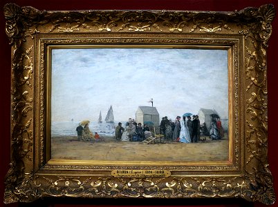 Eugéne boudin, la spiaggia di trouville, 1867. Free illustration for personal and commercial use.