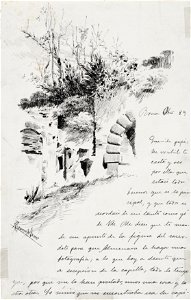 Carta con dibujo de unas ruinas - Rafael Romero de Torres