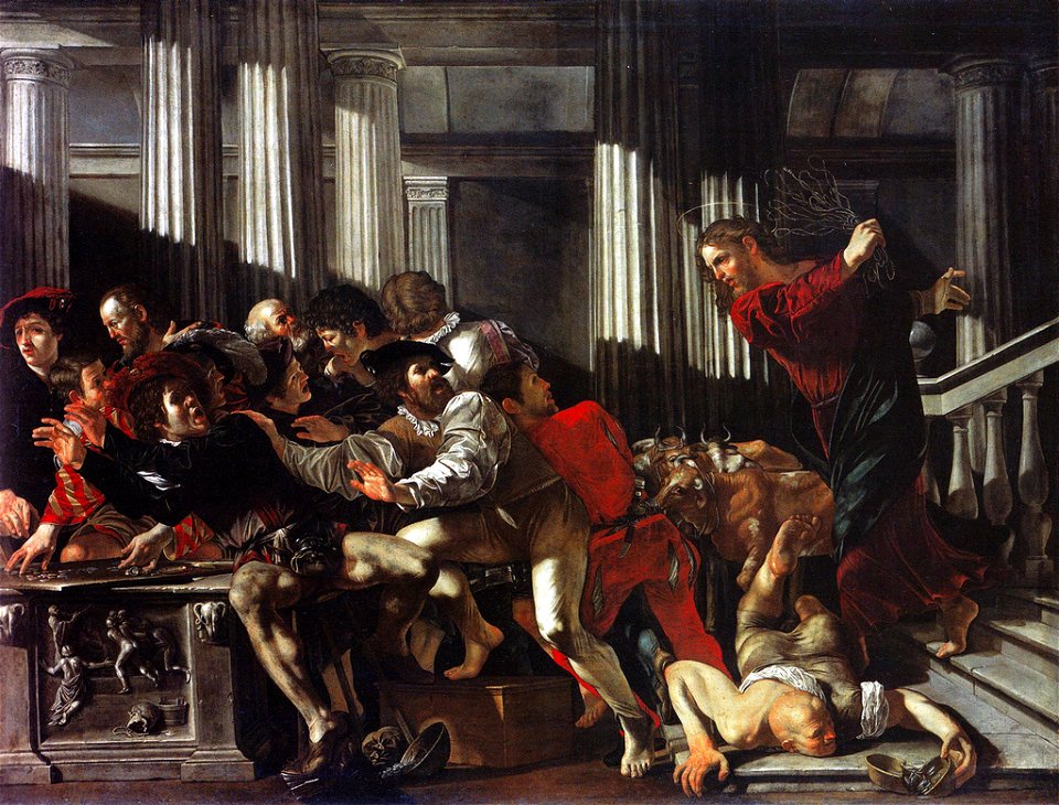 Cecco del Caravaggio Expulsión de los mercaderes del templo 1610 Staatliche museen Berlin