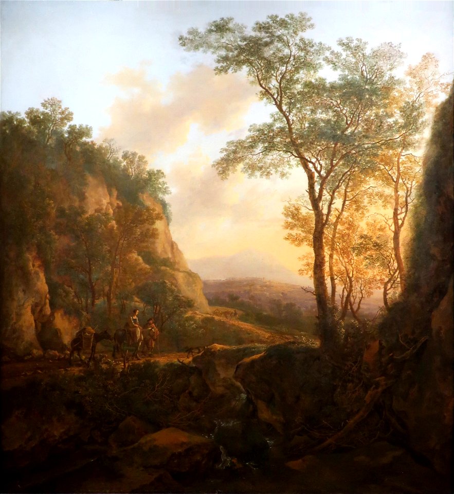 Landscape with Travelers on a Path under a Waterfall by Jan Both, 1640s