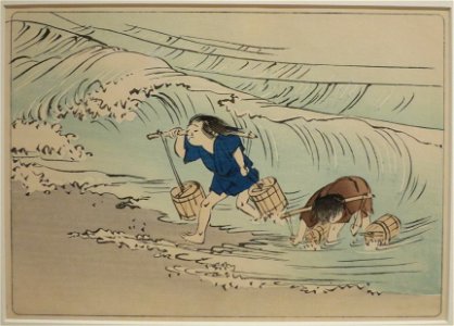Collecting Ocean Water for Salt Making by Shibata Zeshin from Comparing Flowers, Volume 6