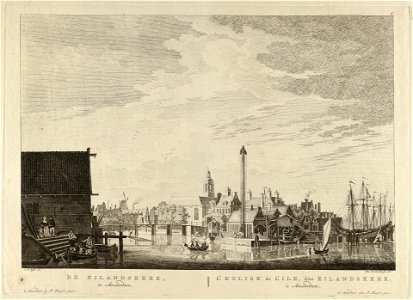 De Eilandskerk op het Bickerseiland te Amsterdam, gezien vanaf het IJ langs de Eilandsgracht, 1761. NL-HlmNHA 1477 53009584