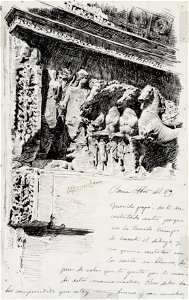 Carta con dibujo del Desfile del Emperador, del Arco de Tito en Roma - Rafael Romero de Torres