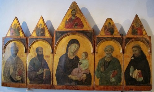 Duccio di buoninsegna, madonna col bambino e santi 01. Free illustration for personal and commercial use.