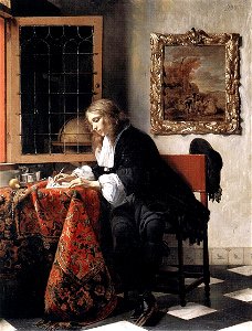 Gabriel Metsu - Man Writing a Letter. Free illustration for personal and commercial use.