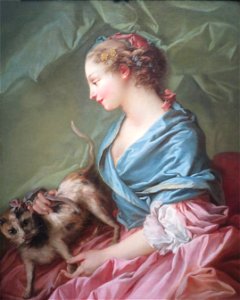Woman with a Cat by François Boucher. Free illustration for personal and commercial use.