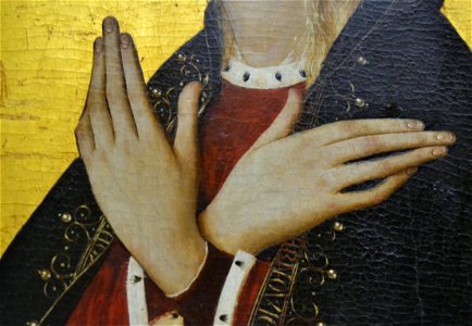 Detall de les mans de la Mare de Déu a l'Anunciació de Jacomart. Free illustration for personal and commercial use.