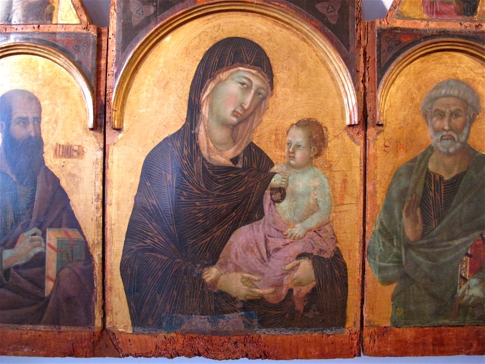 Duccio di buoninsegna, madonna col bambino e santi 02