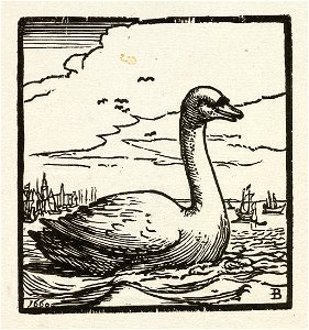 Een zwaan in het water. Op de achtergrond bootjes. NL-HlmNHA 1477 53010246