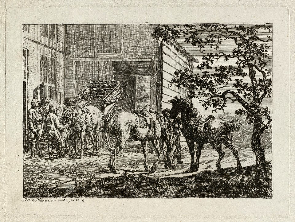 Een paardenwissel bij een herberg. NL-HlmNHA 1477 53012161
