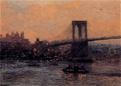 Edward Willis Redfield - Brooklyn Bridge at Night. Free illustration for personal and commercial use.