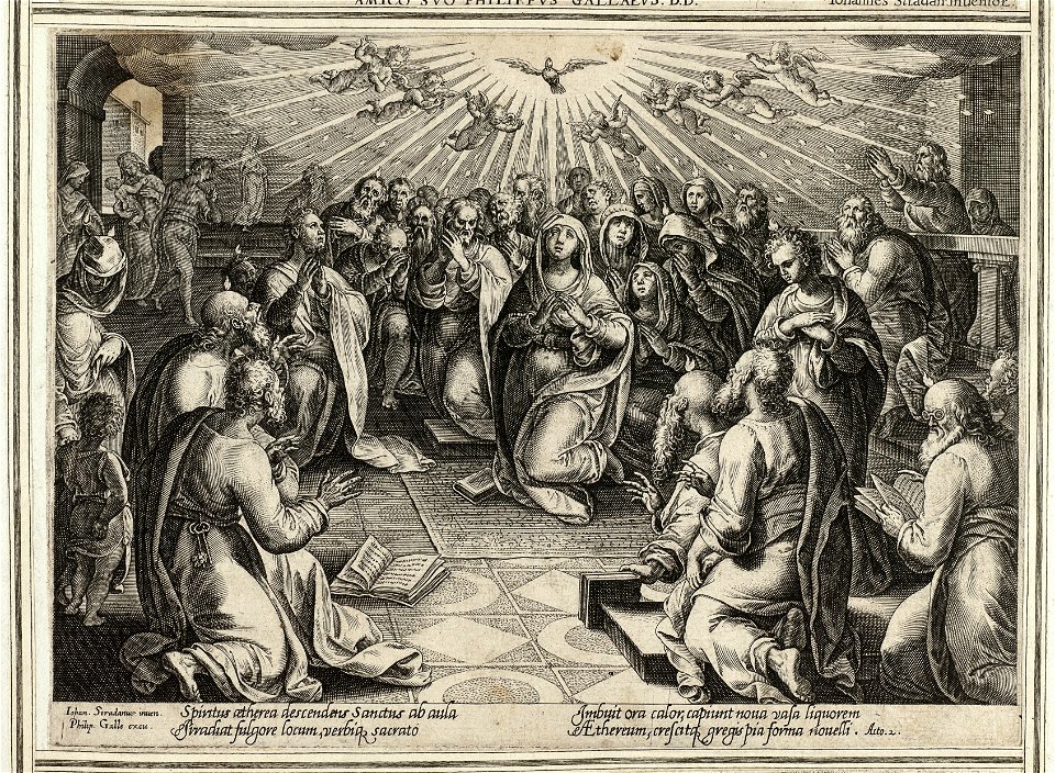 Eerste prent uit de ongenummerde, achttiendelige prentenserie getiteld 'Acta Apostolorum' 'Handelingen van de apostelen'. NL-HlmNHA 1477 53008151