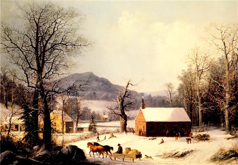 George Henry Durrie - Red School House, Winter