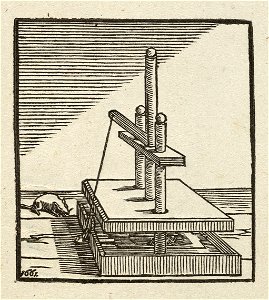 Een ratten- of muizenval in de vorm van een boeken- of linnenpers. NL-HlmNHA 1477 53010253