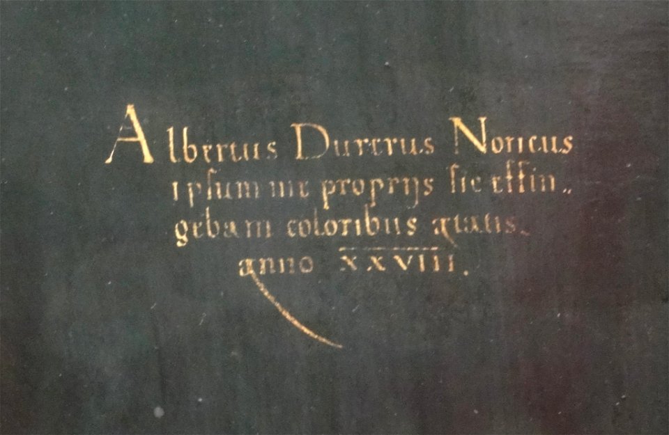 Dürer, Albrecht — Selbstbildnis im Pelzrock (Inschrift)