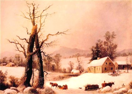 George Henry Durrie - Winter Farmyard and Sleigh. Free illustration for personal and commercial use.