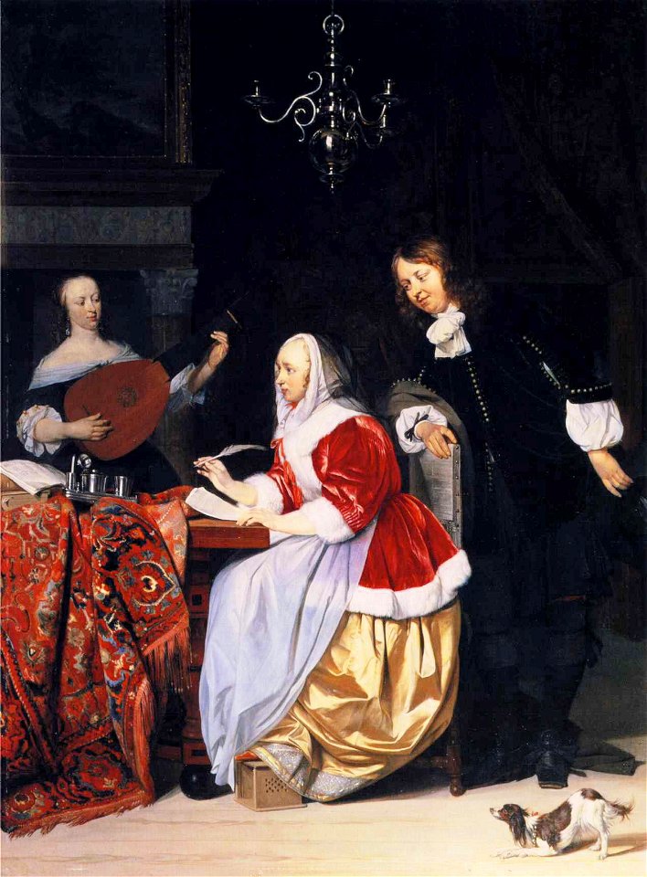 Gabriel Metsu - A Young Woman Composing Music and a Curious Man