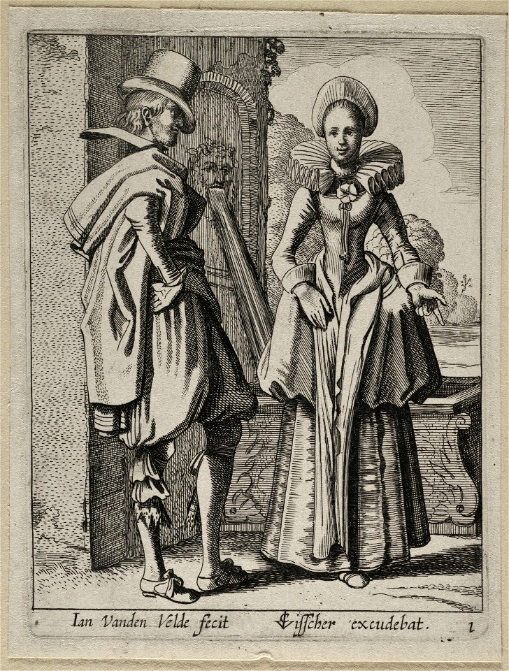 Elegant gekleed paar 1, volgens de Nederlandse mode uit ca. 1620. NL-HlmNHA 53012571