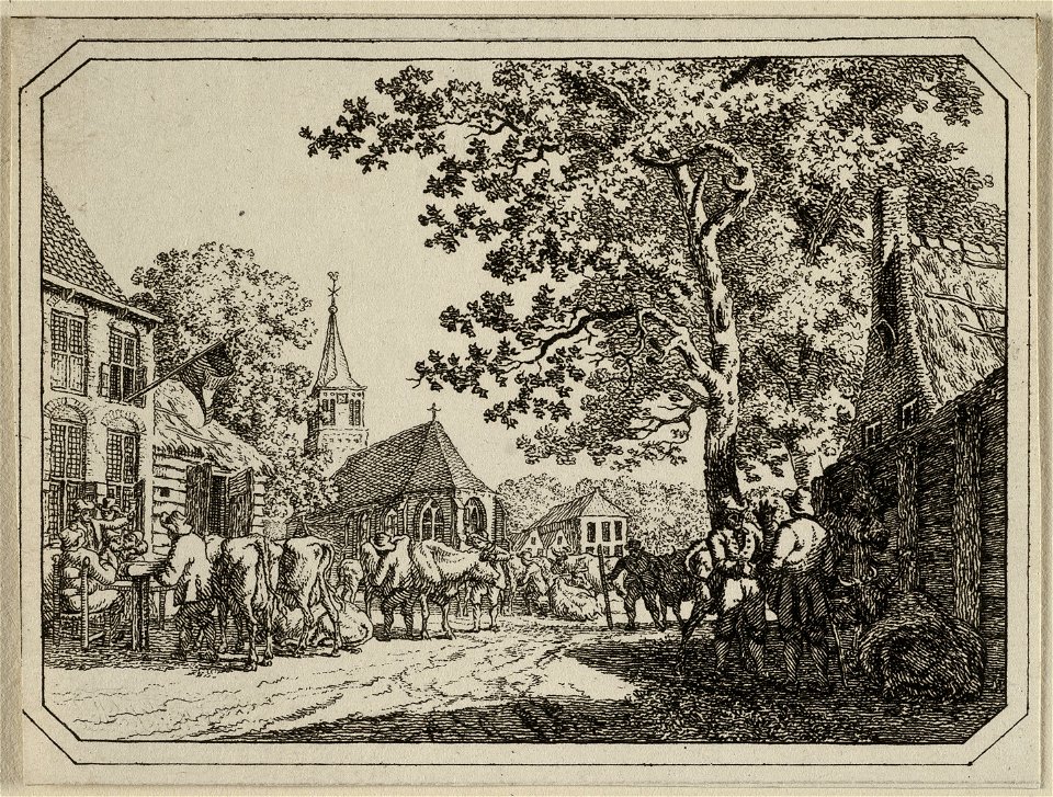 Dorpsgezicht tijdens een koeienmarkt. NL-HlmNHA 1477 53012150