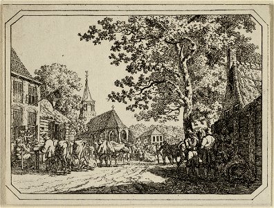 Dorpsgezicht tijdens een koeienmarkt. NL-HlmNHA 1477 53012150