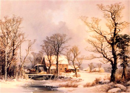 George Henry Durrie - Winter in the Country, The Old Grist Mill. Free illustration for personal and commercial use.