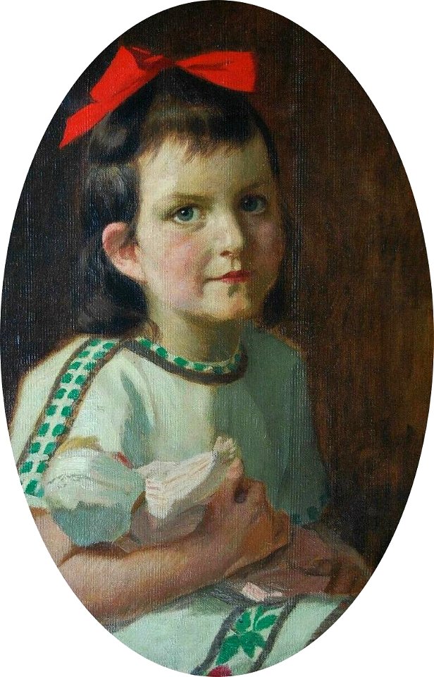 Gebhard Fugel - Mädchen mit roter Scheife hält ihre Puppe, c. 1910