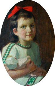 Gebhard Fugel - Mädchen mit roter Scheife hält ihre Puppe, c. 1910