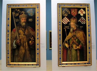 Albrecht Dürer, doppio ritratto degli imperatori carlo magno e sigismondo, 1511-13 ca