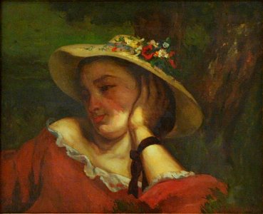 Gustave Courbet - Woman with Flowers in her Hat. Free illustration for personal and commercial use.