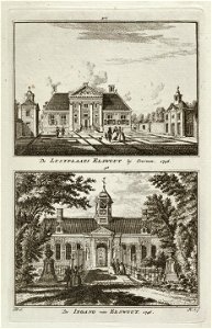 Gezicht op het huis en de poort van de buitenplaats Elswout. NL-HlmNHA 1477 53011894-011895