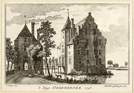 Gezicht op het kasteel Ossenbroek bij Kleef 't Huys Ossenbroek, 1746. NL-HlmNHA 1477 53009691