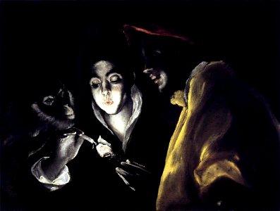 El Greco - Allegory, Boy Lighting Candle in Company of Ape and Fool (Fábula)