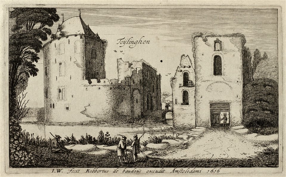 Gezicht op de ruïne van kasteel Teylingen. Eerste prent uit een serie van zes. NL-HlmNHA 53012309