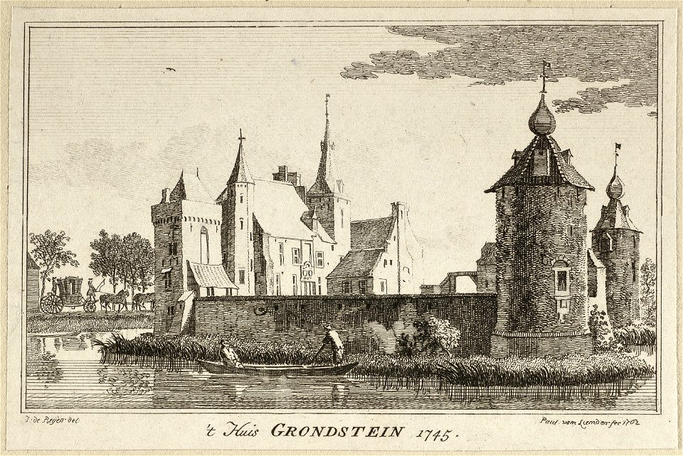 Gezicht op Kasteel Grondstein Huis Grondstein nabij het Duitse dorp Elten, 1745. NL-HlmNHA 1477 53009647