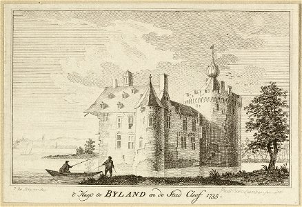 Gezicht op het Kasteel Bylandt en in de verte de stad Kleef 't Huys te Byland en de stad Cleef, 1735. NL-HlmNHA 1477 53009665