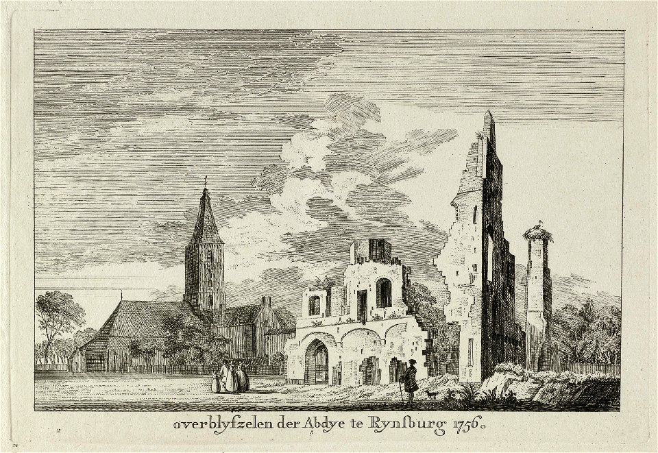 Gezicht op de ruïne van de abdij van Rijnsburg. NL-HlmNHA 1477 53011979