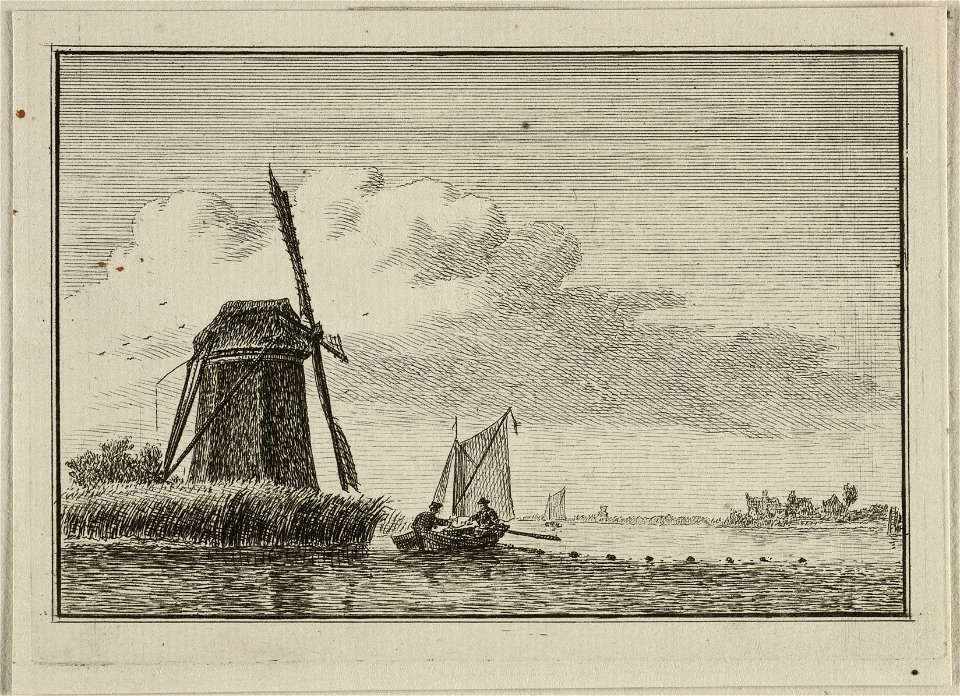 Gezicht op een molen aan het water. NL-HlmNHA 1477 53011950
