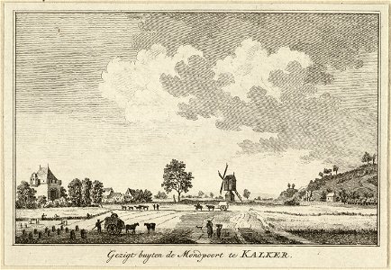 Gezicht op het platteland buiten de Montpoort van de Duitse stad Kalkar. NL-HlmNHA 1477 53009614