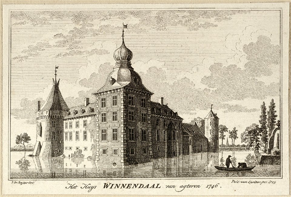 Gezicht op kasteel Winnendaal nabij Xanten, Duitsland. Het Huys Wiinendaal van agteren,1746. NL-HlmNHA 1477 53009674