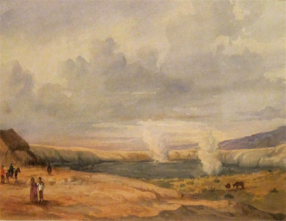 'Kilauea Crater, Hawai'i Island', watercolor over graphite on paper by René Gillotin, Honolulu Museum of Art