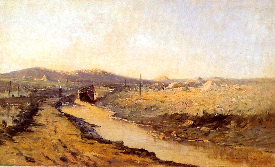 Giovanni Battista Castagneto - Paisagem com Rio e Barco ao Seco em São Paulo