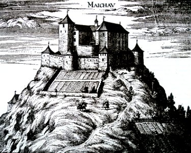 Grad Mehovo na Valvasorjevi upodobitvi leta 1679