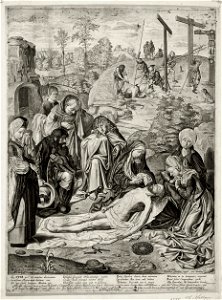 Gravure met de bewening van Christus. Gravure door Theodor Matham naar Geertgen tot St. Jans, uitgegeven door Jacob Matham in 1620. NL-HlmNHA 53009775