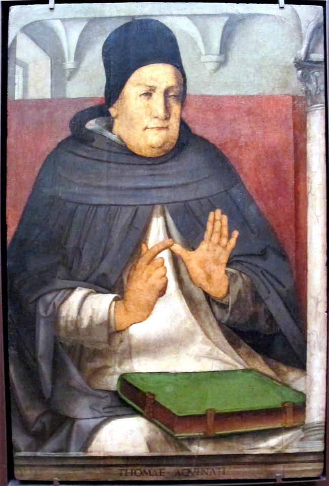 Giusto di gand e pedro berruguete, uomini illustri dallo studiolo di federico da montefeltro a urbino, 1473-76 ca., 14 s. tommaso d'aquino